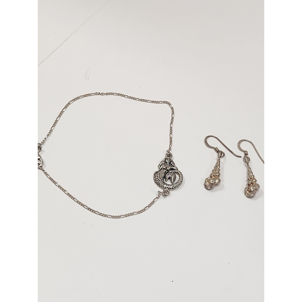 925 Sterling Silver Mermaid Bracelet Shell Dangle Earrings Coastal Jewelry Set